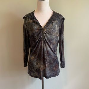 Boho Chic Top Size S Zip Front Hood